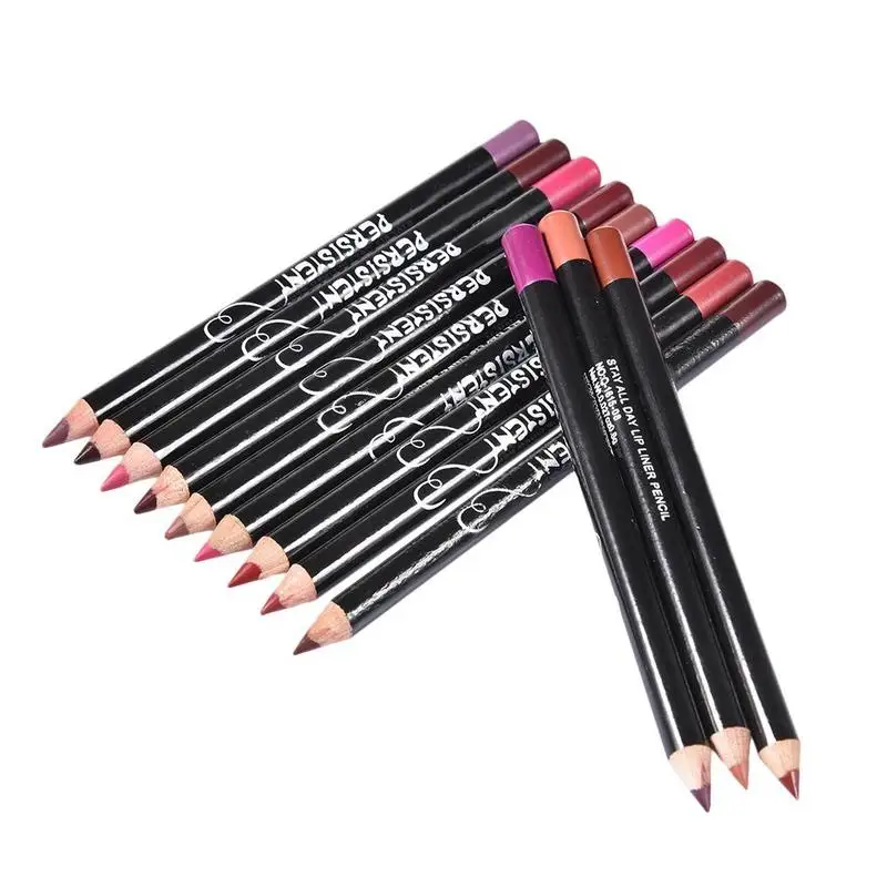 Cosmetic Long Lasting Women's Professional 12 Assorted Colors Lip Liner Pencil Lipstick Eyeliner Pen Matte Lip Liner