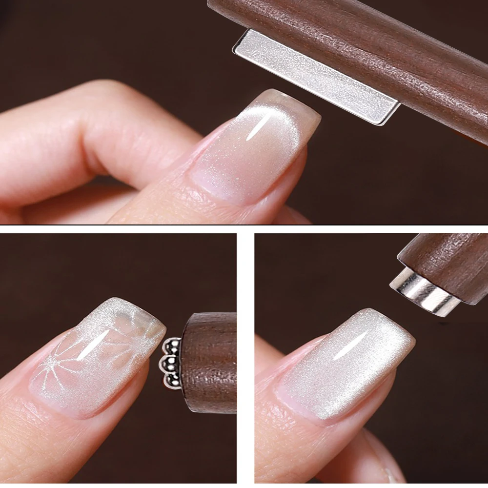 Bolígrafo magnético de madera 3 en 1, herramienta artística de uñas de fuerza magnética fuerte para esmalte de Gel de ojo de gato, palo magnético de manicura multifuncional ﻿