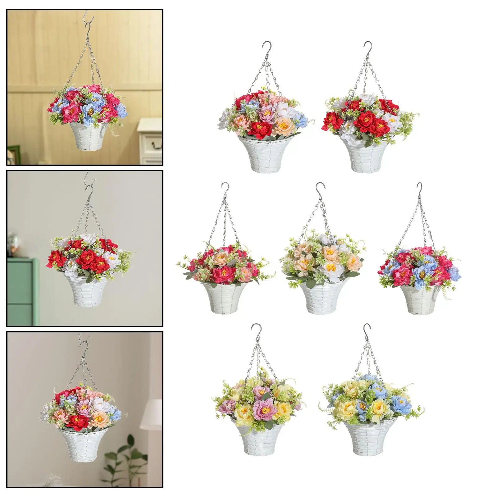 Artificial Hanging Flowers in Basket Decor Artificial Flower Arrangement Chain Flower Pot for Courtyard Yard Deck Outdoor Spring