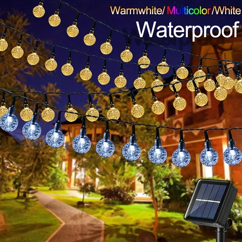 

100 LED Solar String Lights Warm White Waterproof Outdoor Crystal Globe Lights for Garden Christmas Festival Decor-Multicolor