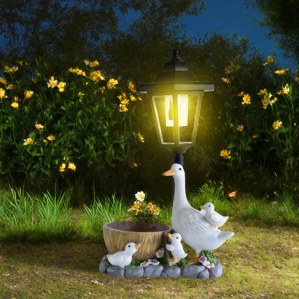 Solar Duck Night Light Garden Courtyard Sculpture Animal Resin Craft Decorative Outdoor Lighting Garden Ornaments