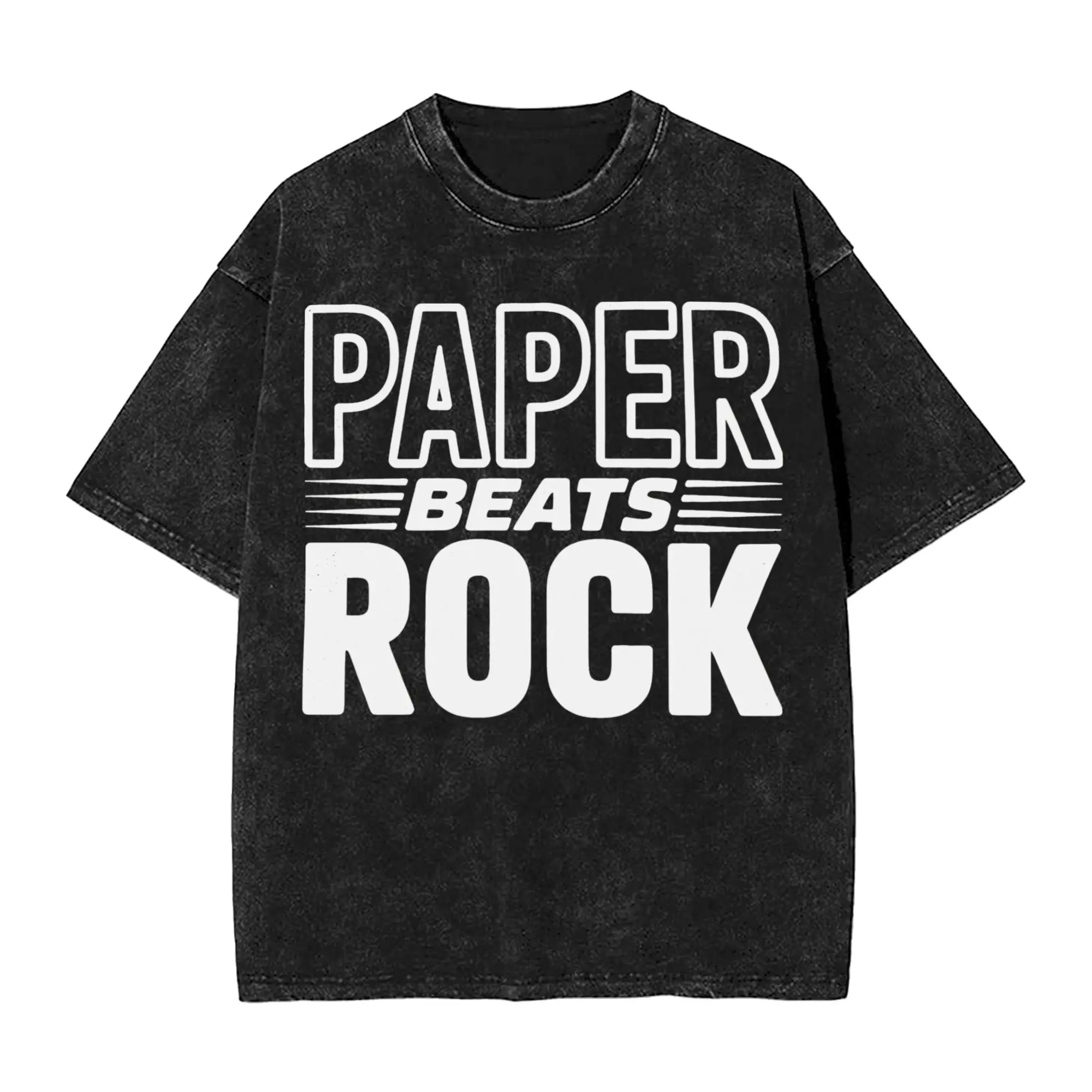 

Harajuku Washed Shirt Paper beats rock funny meme Apparel Novelty T Shirt Harajuku Streetwear Short Sleeve Printed Tee Shirt