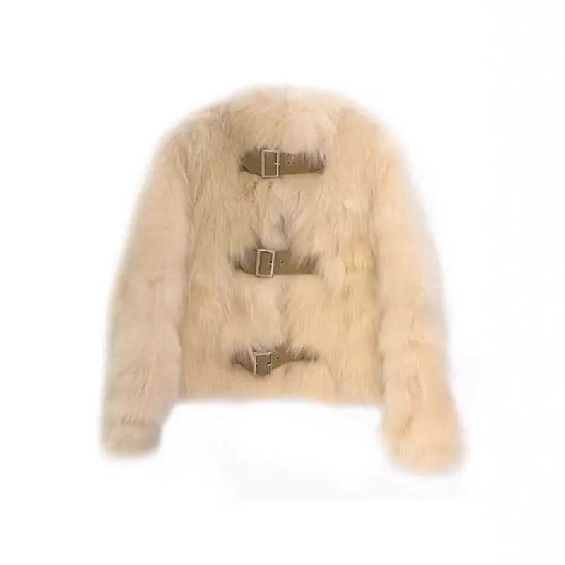   تصميم ملابس خارجية شتوية للنساء من الفرو الصناعي للبشرة بالكامل دفء طويل Sve بياقة واقفة معطف بريت Sle Jaet