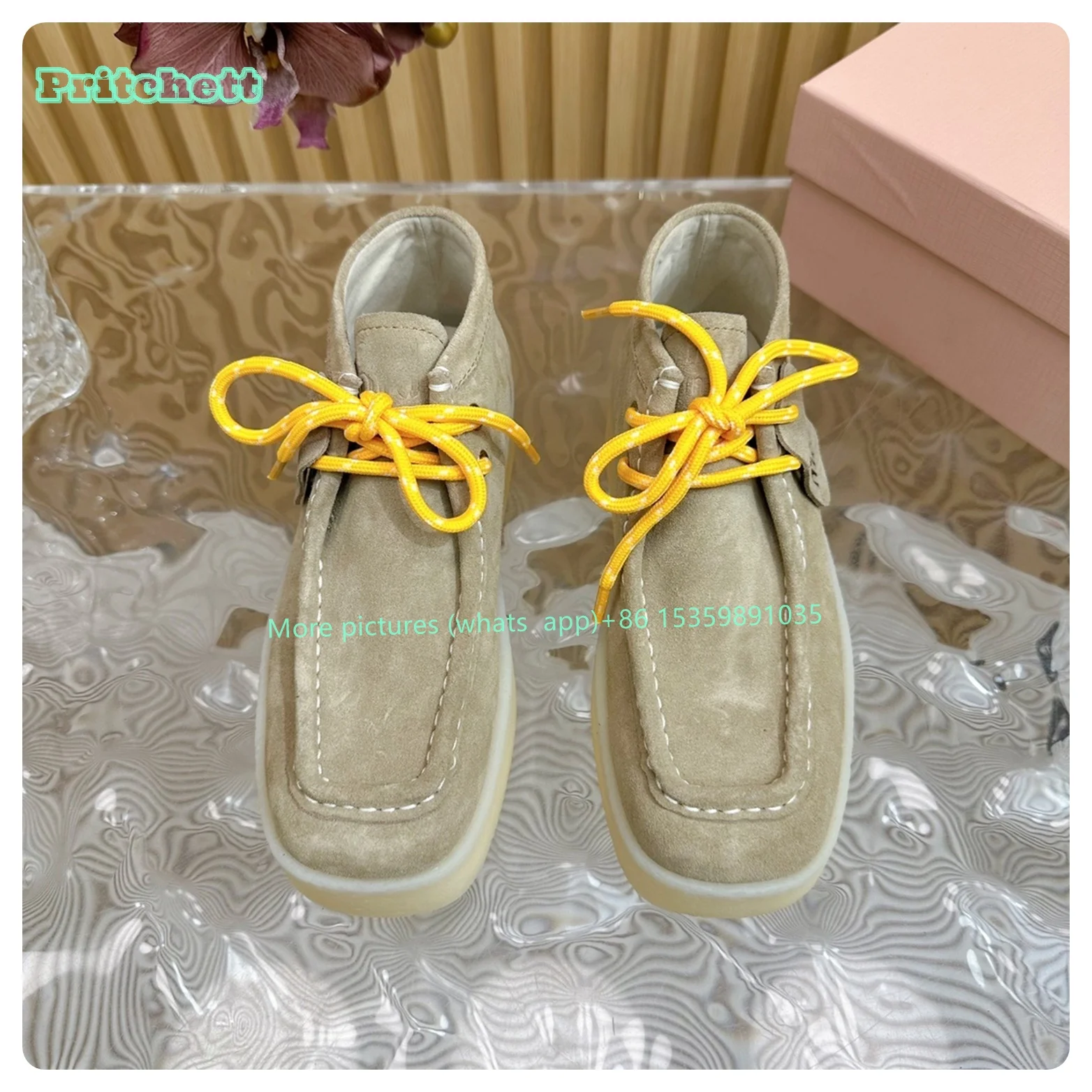 Suede Square Toe Lace-up Platform Height Increasing Casual Shoes Solid New Luxury Casual Women Shoes 2024 Shallow Women