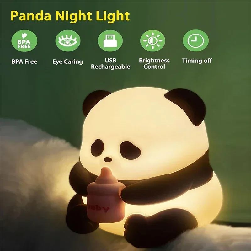 Niedliche Panda-Nachtlichter aus Silikon, wiederaufladbare LED-Nachtlichter mit Tierdekor, Kawaii für Geburtstagsgeschenke/Schlaf,