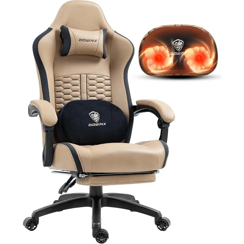 كرسي ألعاب مريح مع تدليك ساخن ودعم قطني، كامل مع مسند للقدمين ووسادة زنبركية للجيب