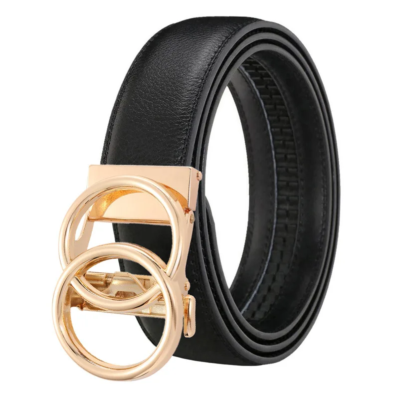 Herren Mode Einfacher Rindsledergürtel mit Doppelring-Automatikschnalle Stilvoller Gold-Silber-Legierungsgürtel für Hosen – Detail 10