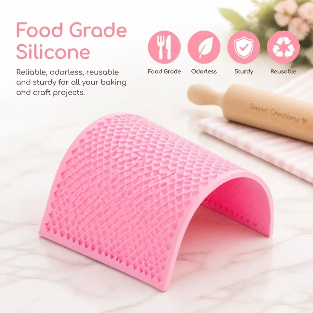 2PCS Silicone Mermaid Scales Silicone Mold Food Grade Fish Scales Fondant Impression Mold Scalloped Lattice Easy Release