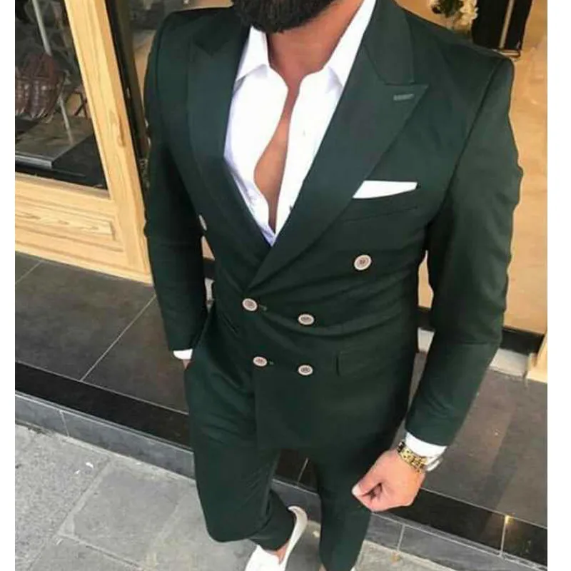 

2022 New Slim Fit Double Breasted Men Suits for Wedding Prom 2 Piece Custom Groom Wear Male Fashion Costumes Set Jacket Pants