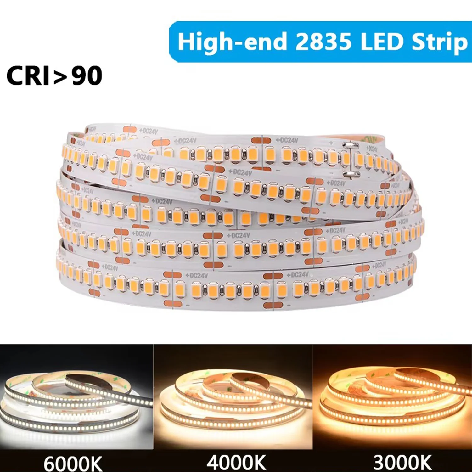 

High-end 2835 LED Strip Light 60/120/240 LEDs/m 16.4ft Flexible Ribbon Led Lights RA90 SMD2835 Luces Led 3000K-6000K DC12V 24V