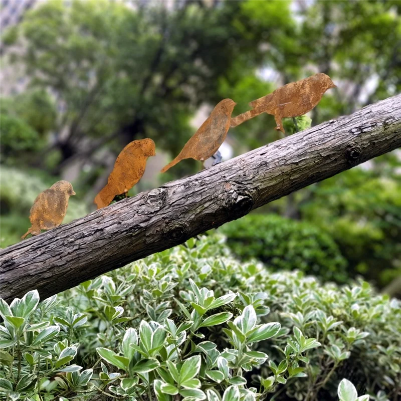 CMHI-Rusty Birds Decoration, Metal Birds Statues Lifelike Patinas Metal Birds Garden Ornaments Silhouette Garden Fence Decor