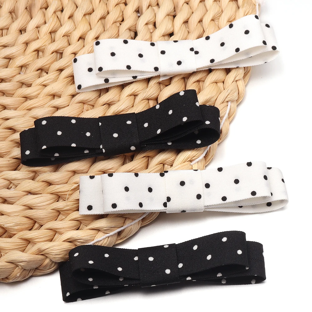 10 Stück/Set Doppellagige Satin-Polka-Dot-Schleifen Schwarz Weiß Schleife für Mädchen Frauen DIY Haarspange Kamm Kopfbedeckung Accessoires – Detail 4