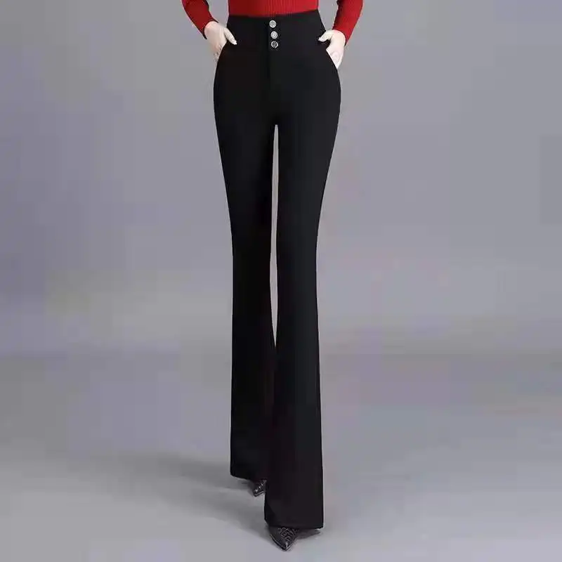 

Spring Summer 2024 New Flare Ladies High Waist Slim Casual Trousers Women Clothes Elegant Solid Color Elastic Waist Thick Pants