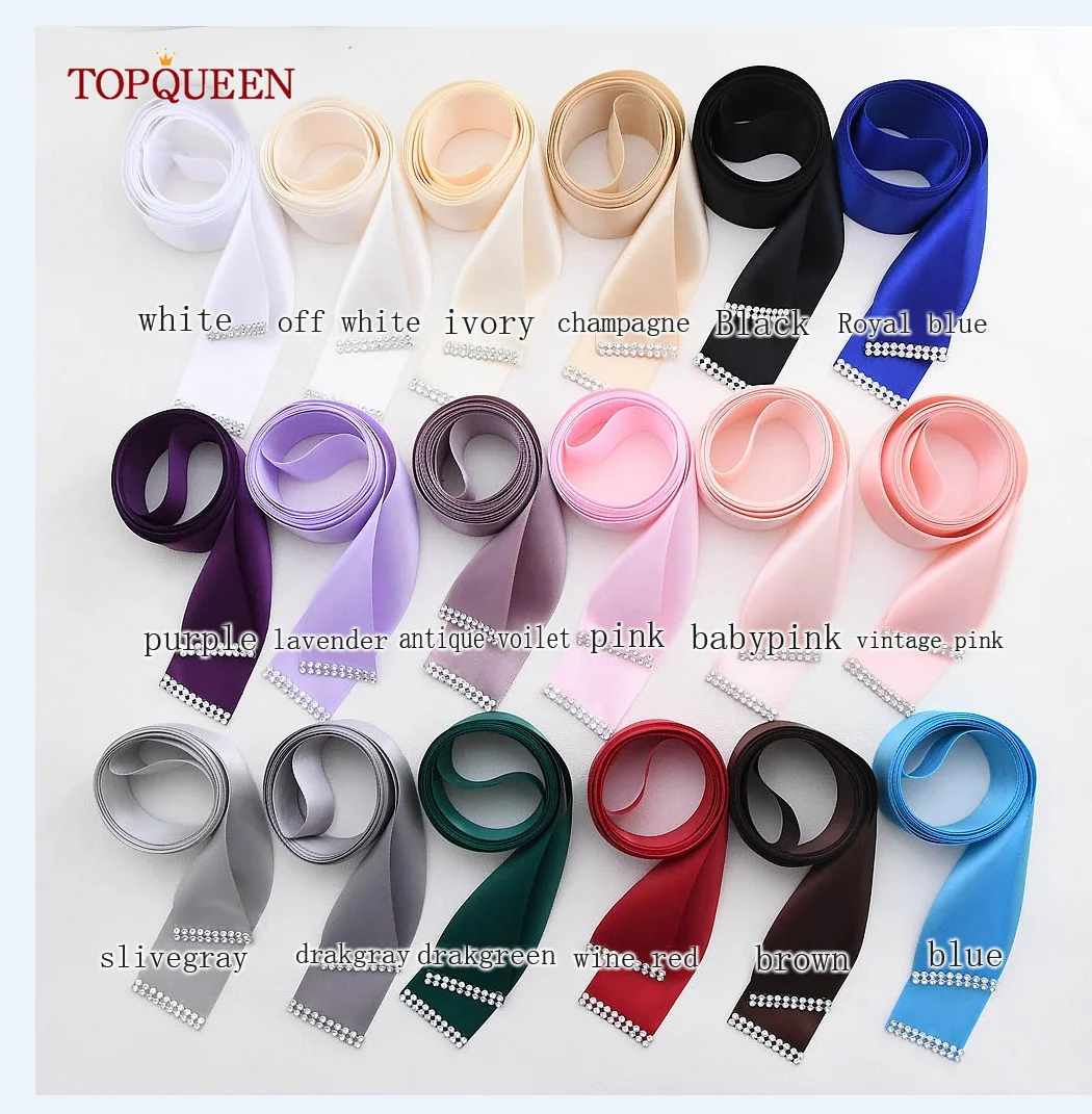 TOPQUEEN 18 Colors Tulle Bridal Belt 275cm Long Ribbon Wedding Dress Decoration Gift Box Packaging DIY Crafts Ribbon S40-4