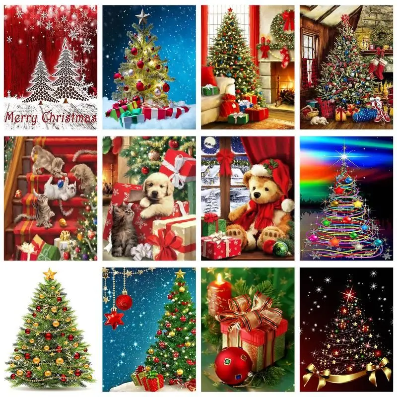 

CHENISTORY New Arrival Diamond Painting Christmas Tree Scenery 5D Diamond Embroidery Cross Stitch Mosaic Full Layout Handmade Gi