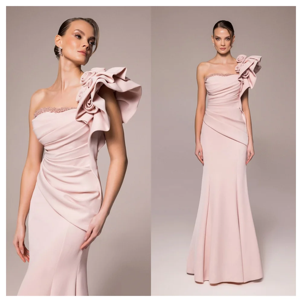 تخصيص حورية البحر رائعة الوردي جيرسي مساء اللباس أزياء واحد الكتف أكمام حزب اللباس حساسة المشاهير العباءات