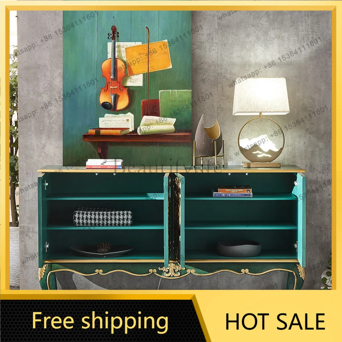 Factory Direct American Entrance Light Luxury Solid Wood Door Hall Partition Cabinet French Side Cabinet