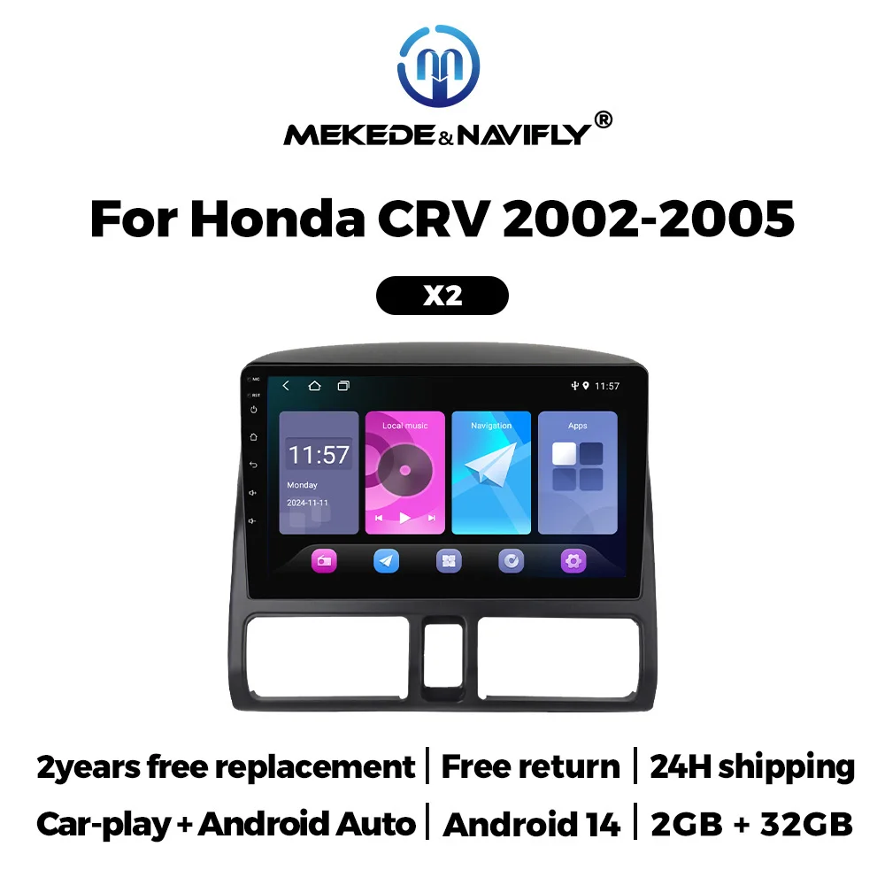 

MEKEDE&NAVIFLY Android 14 OS Car Radio For Honda CR-V CRV 2 2001 - 2006 Stereo Wireless Car play Auto Multimedia Player GPS DSP