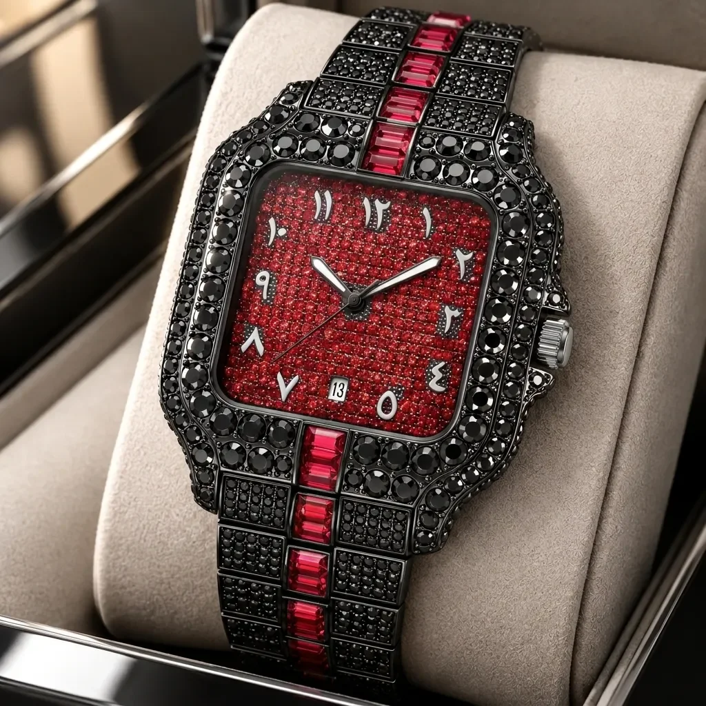 Square Arabian watch, long striped strap, luxury trendy style