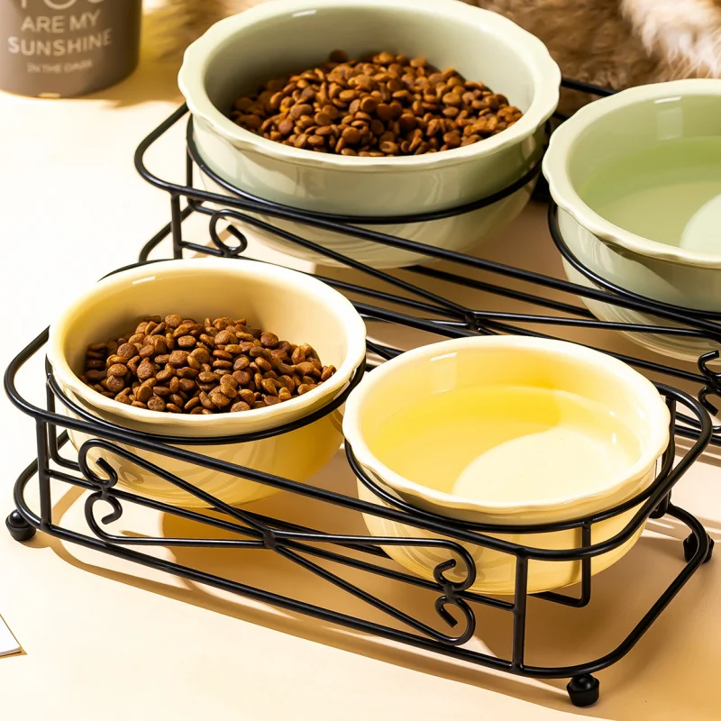 

Ceramic Pet Bowl for Cats Dogs - Elevated Neck Protection Non-Spill Food Water Feeder