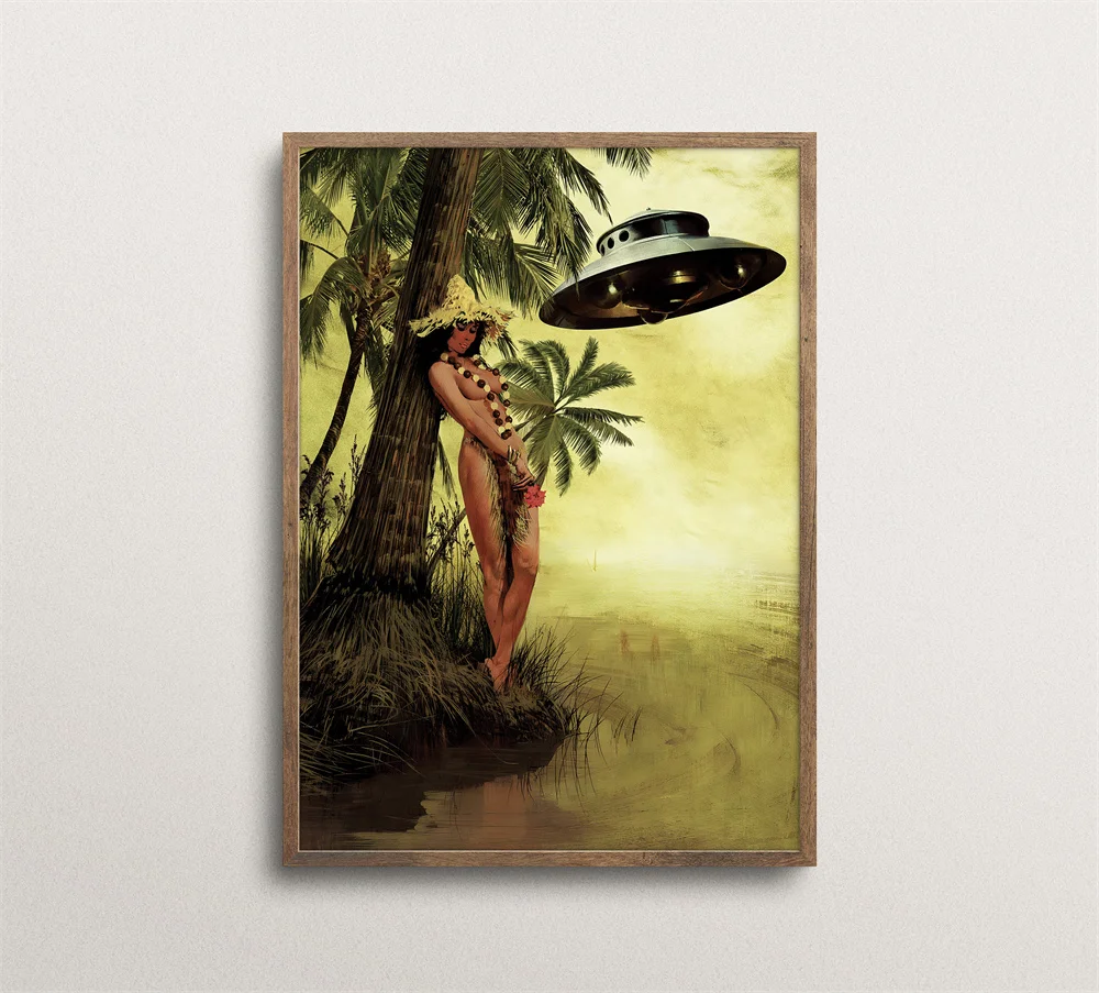 المشي لمسافات طويلة UFO الفن الطباعة-خمر الغريبة المشارك مخدر الفضاء ديكور قماش اللوحة مخدر جدار الفن لمحبي الخيال العلمي #4