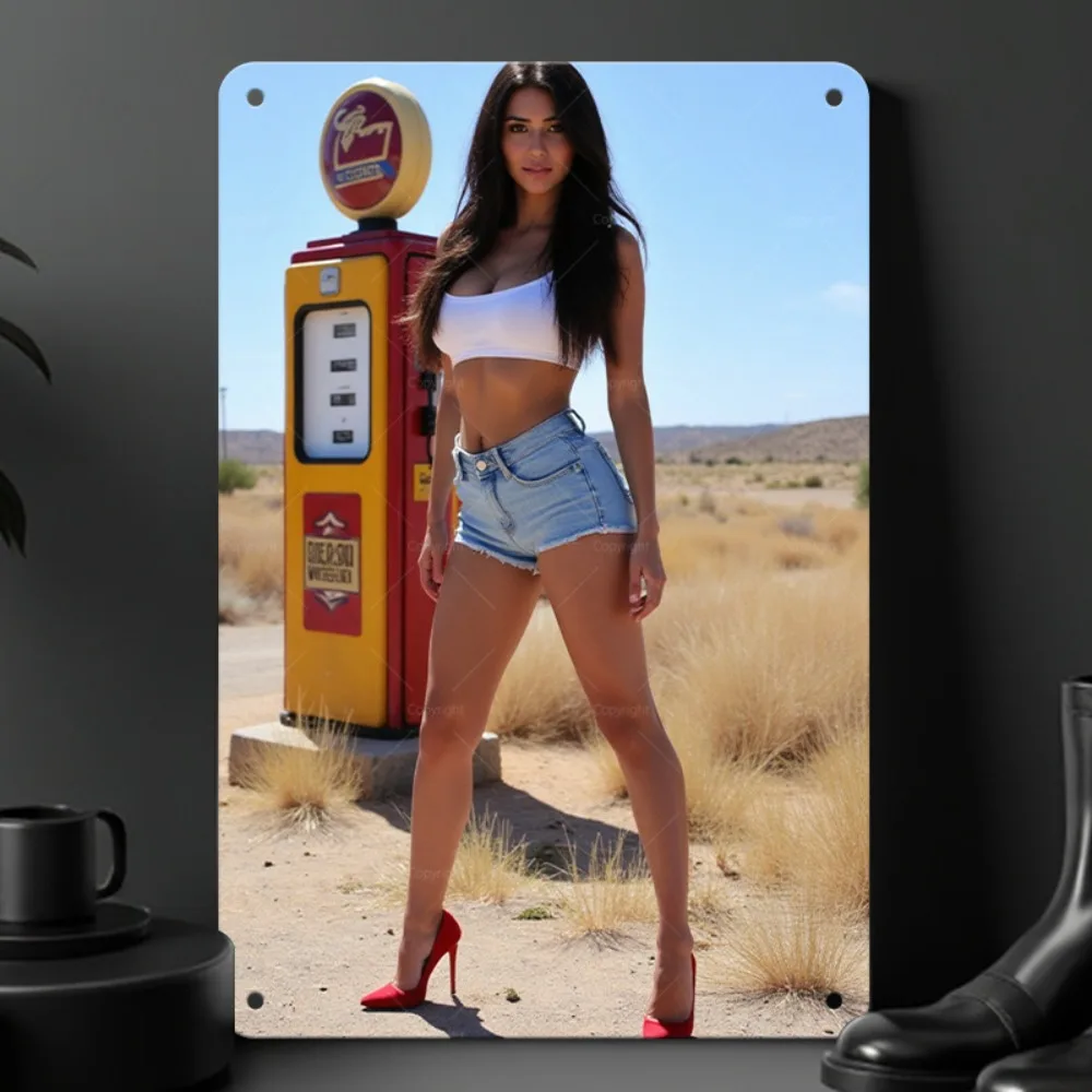 2D Flaches Metallschild 20x30cm Retro Bikini Lady Wanddekoration für Zuhause, Fitnessraum, Bar, Badezimmer, Garage, Einzigartiges Geschenk