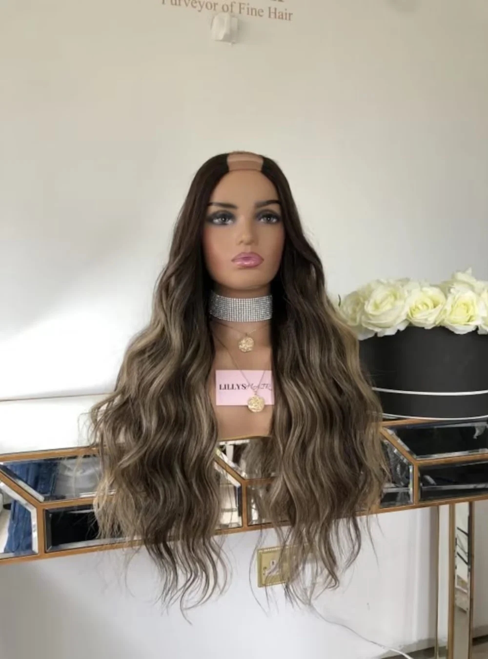 Balayage Blonde Highlights Human hair 2x4 U-Part Wig Ombre Brown Roots Long Wavy Brazilian Human Hair Wig For Women 250% Density