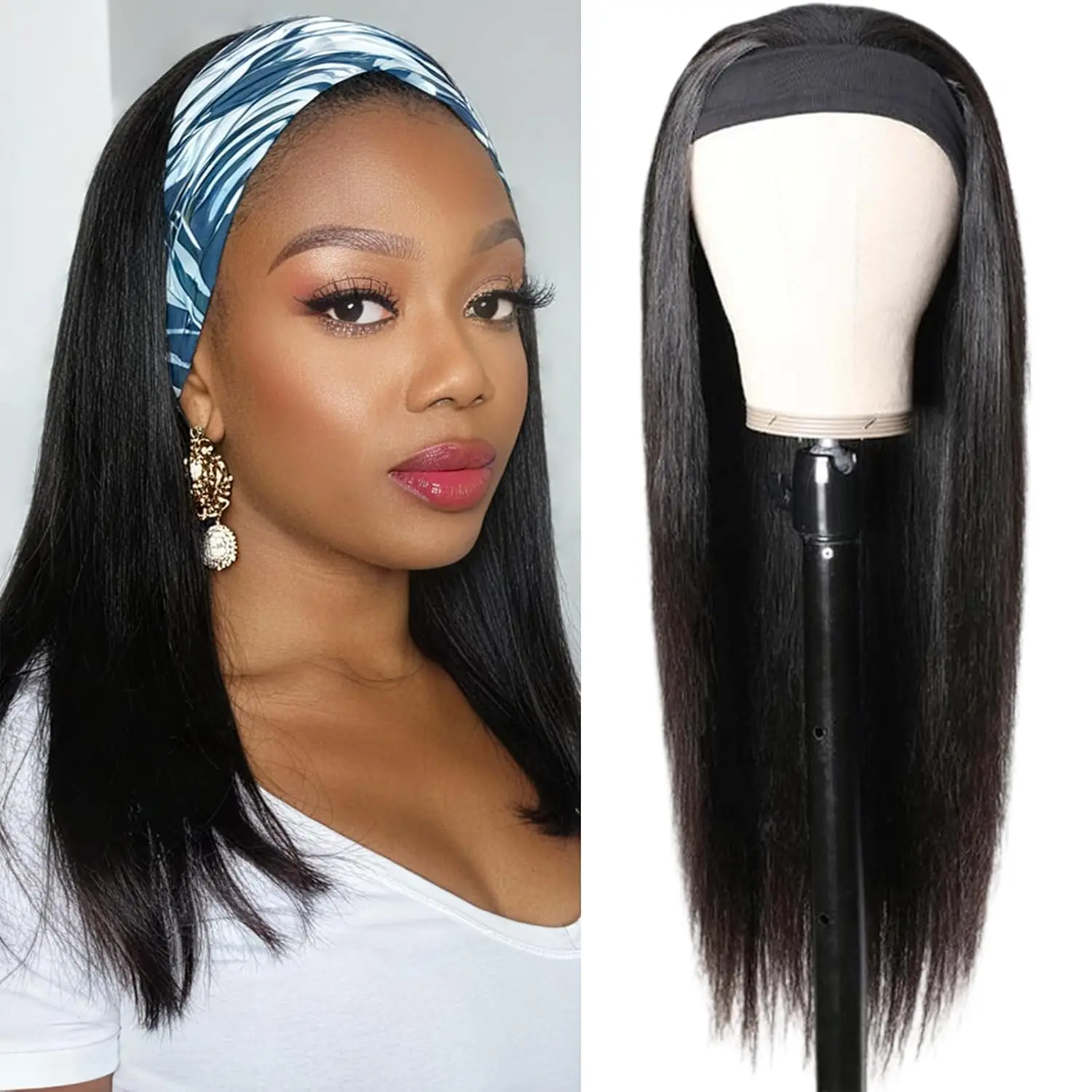 

Headband Wig Human Hair Bone Straight Human Hair Wigs Full Machine Made Peruvian Human Hair Wigs For Black Women 250%