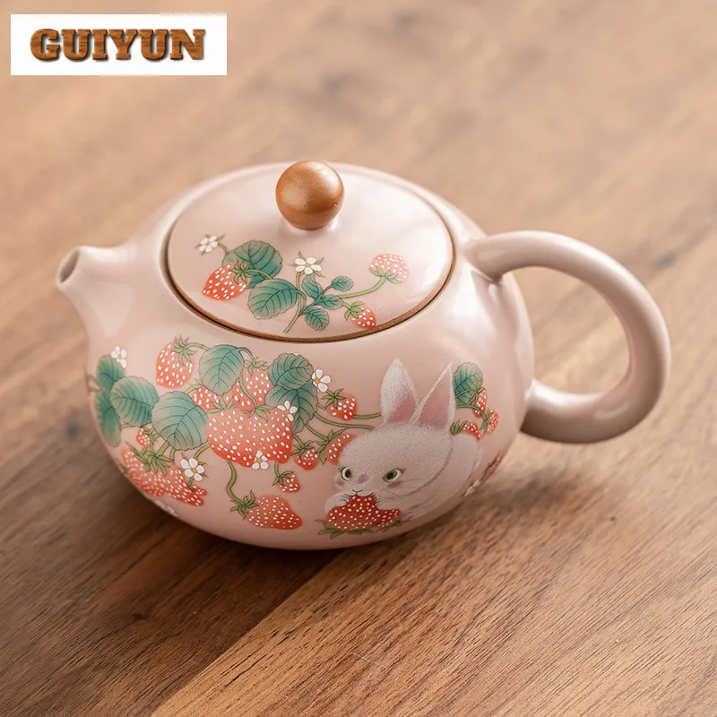 142ml Boutique Strawberry Rabbit Ru Kiln Teapot Women's Beauty Xishi Pot Tea Brewing Infusions Kettle Chinese Gong Fu Tea Set