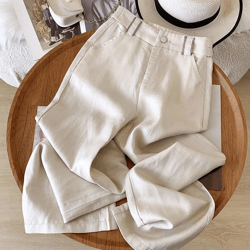 

Women's Linen Casual Straight Pants Summer Elastic High Waist Comfortable Draped Thin Wide-Leg Pants