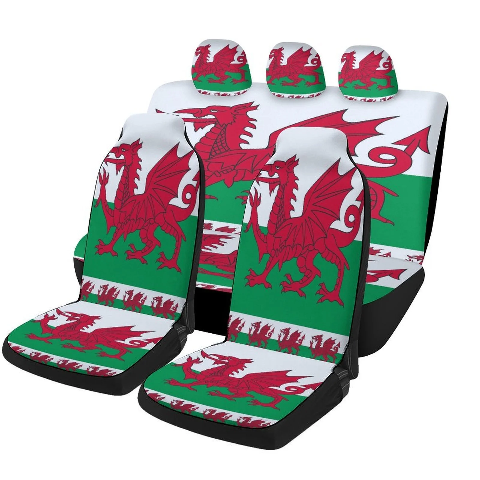 Car Seat Cover Set Featuring The Welsh Dragon Flag, Designed For A Variety Of Vehicles. Stylish And Durable, This Complete Set I