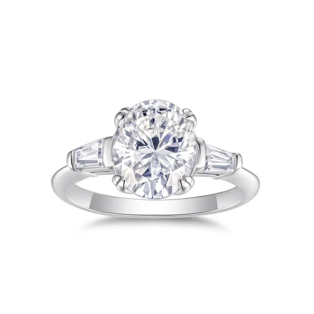 Bague ovale 3 carats en argent sterling 925 avec trois pierres baguette, moissanite D VVS1, multicolore, bijoux de luxe pour femmes