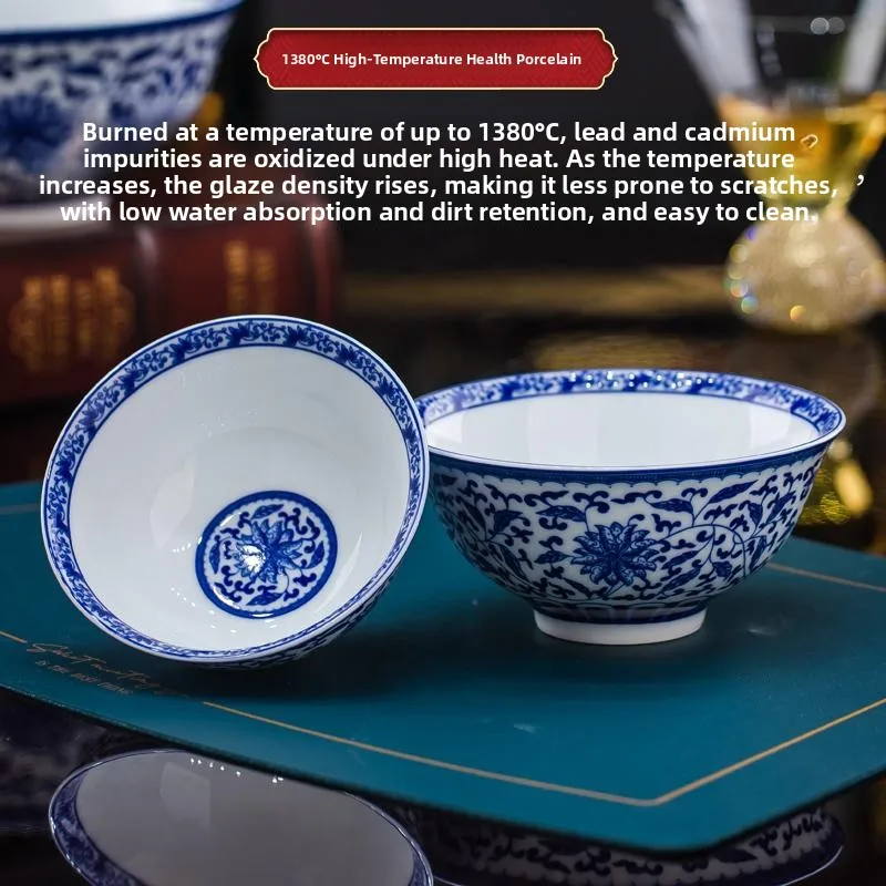 

Jingdezhen High Temperature Resistant Cerc Bowl Thiened Blue And White Porcelain Dining Set Rice Soup Bowl Chinese Sle...