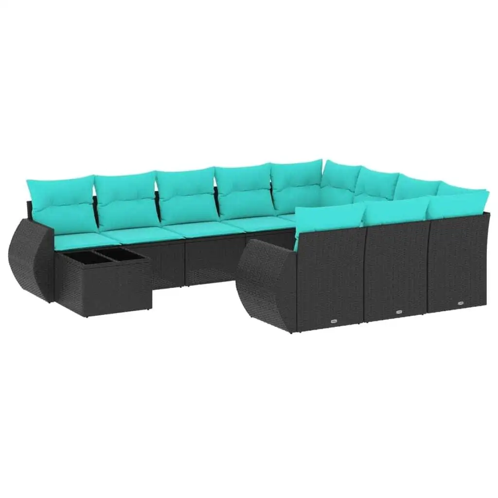 Set di divani da esterno da 11 pezzi con cuscini Mobili da giardino in rattan nero