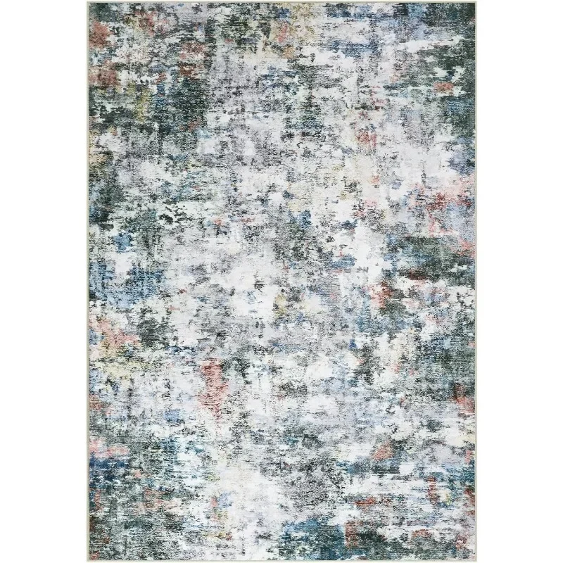 Modern Abstract Washable Rug for Living Room, Stain Resistant Non-Shedding Distressed Area Rug with Non Slip Backing