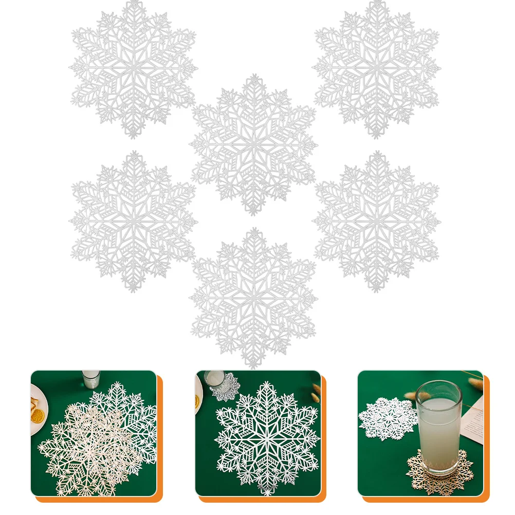 

6pcs Snowflake Placemats Christmas Table Mats Non-Slip Heat Resistant Holiday Decor Kitchen Dining Coasters Set