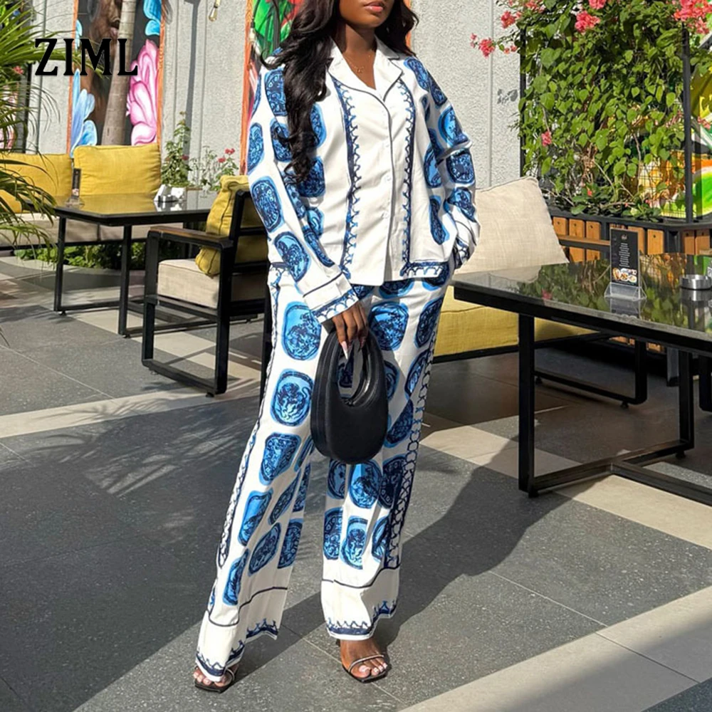 

ZIML Hit Color Комплекты из двух предметов для женщин Пальто с длинными рукавами с лацканами Высокая талия Минималистичные брюки Повседневный шикарный комплект Женская мода Новый