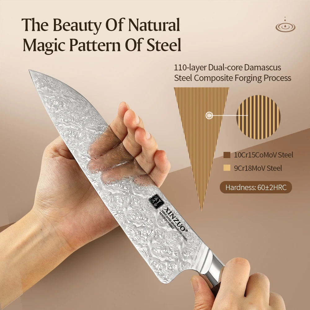 XINZUO 7.8'' Japanese Chef's Knife High-carbon Dual-core Damascus Steel Cooking Knife for Meat Vegetable Fish Fillet Salmon