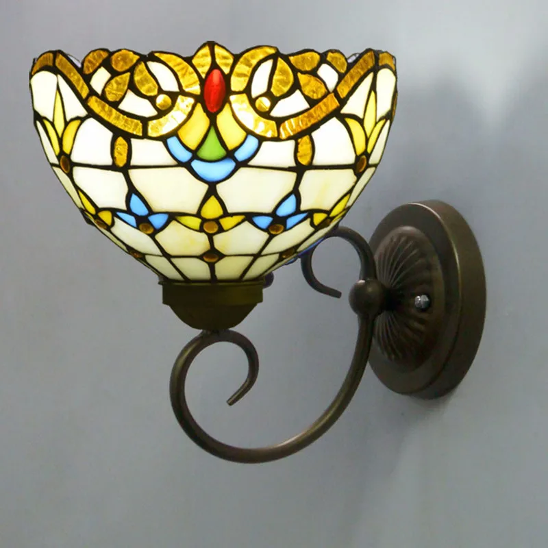 European-Style Mediterranean Stained Glass Mirror Headlight Bedroom Bedside Balcony Study Restaurant Creative Tiffany Wall Lamps