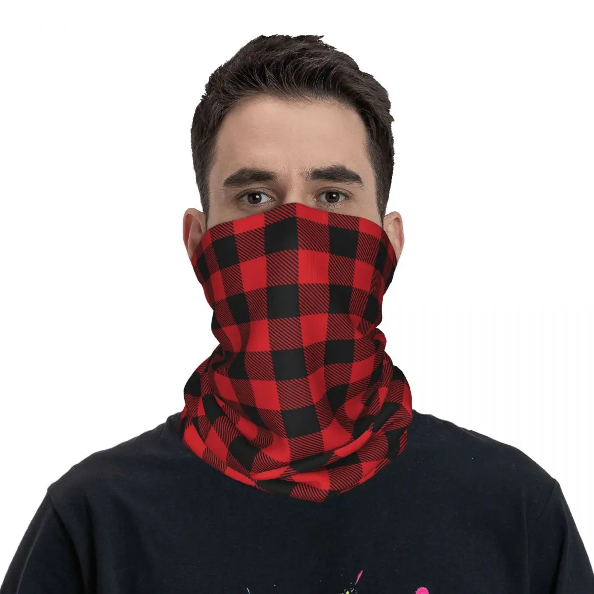 2024 Christmas Tartan Plaid Pattern Black Red Buffalo Bandana Neck Gaiter Scottish Cage Lumberjack Check Wrap Scarf Balaclava