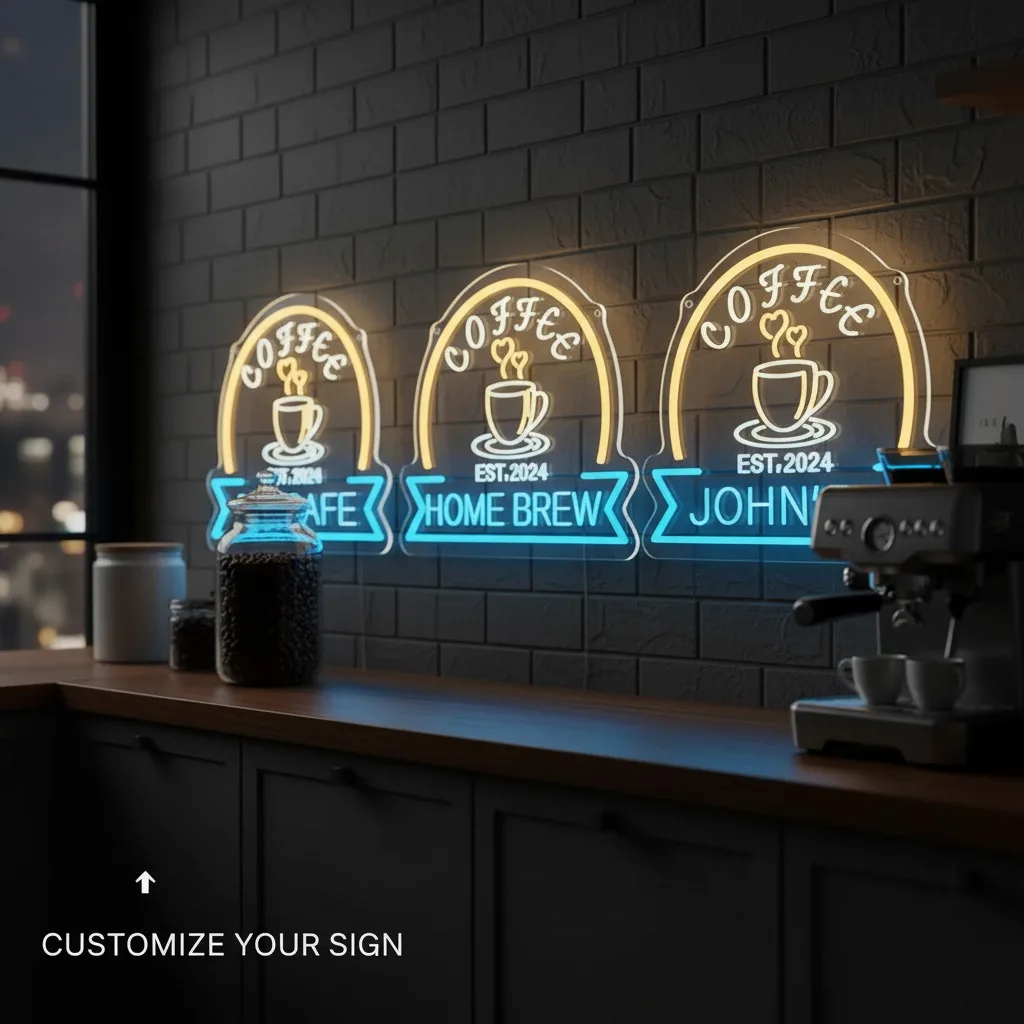 Custom Coffee Neon Sign LED Wall Decor USB Powered Coffee Shop Name for Cafe Coffee Shop Home Kitchen Holiday Gift Room Decor