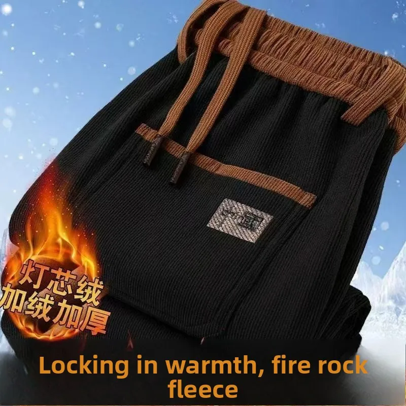 

Thiened American Sle Corduroy Fce Lined Straight Leg Men's Casual Pants Spring Autumn Loose Long Trousers