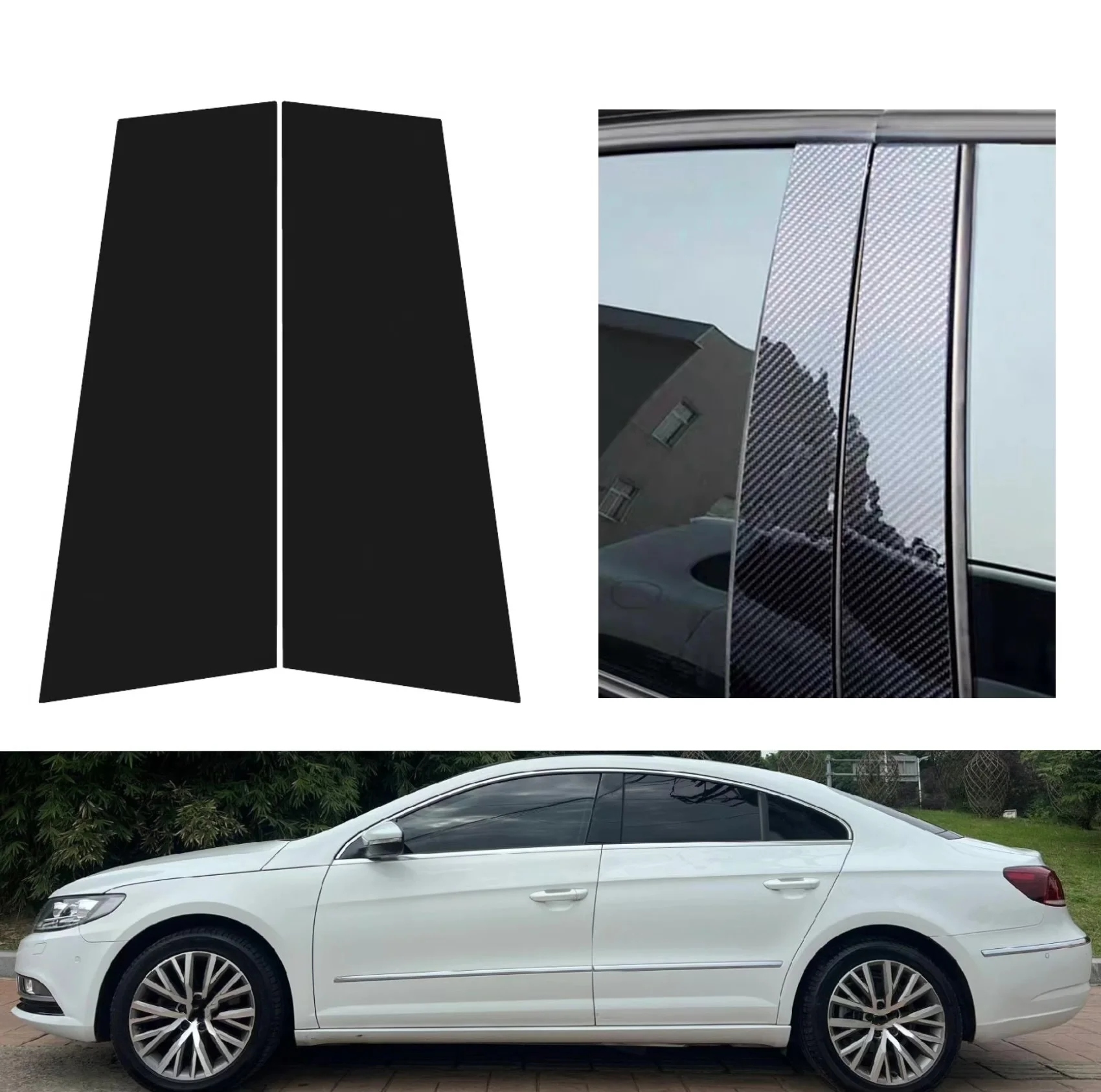 Gloss Black  Pillar Posts Silver Carbon Fit For VW CC 2009-2018 2010 2011 2012  Window Decor Door Side Mouliding Trim Cover