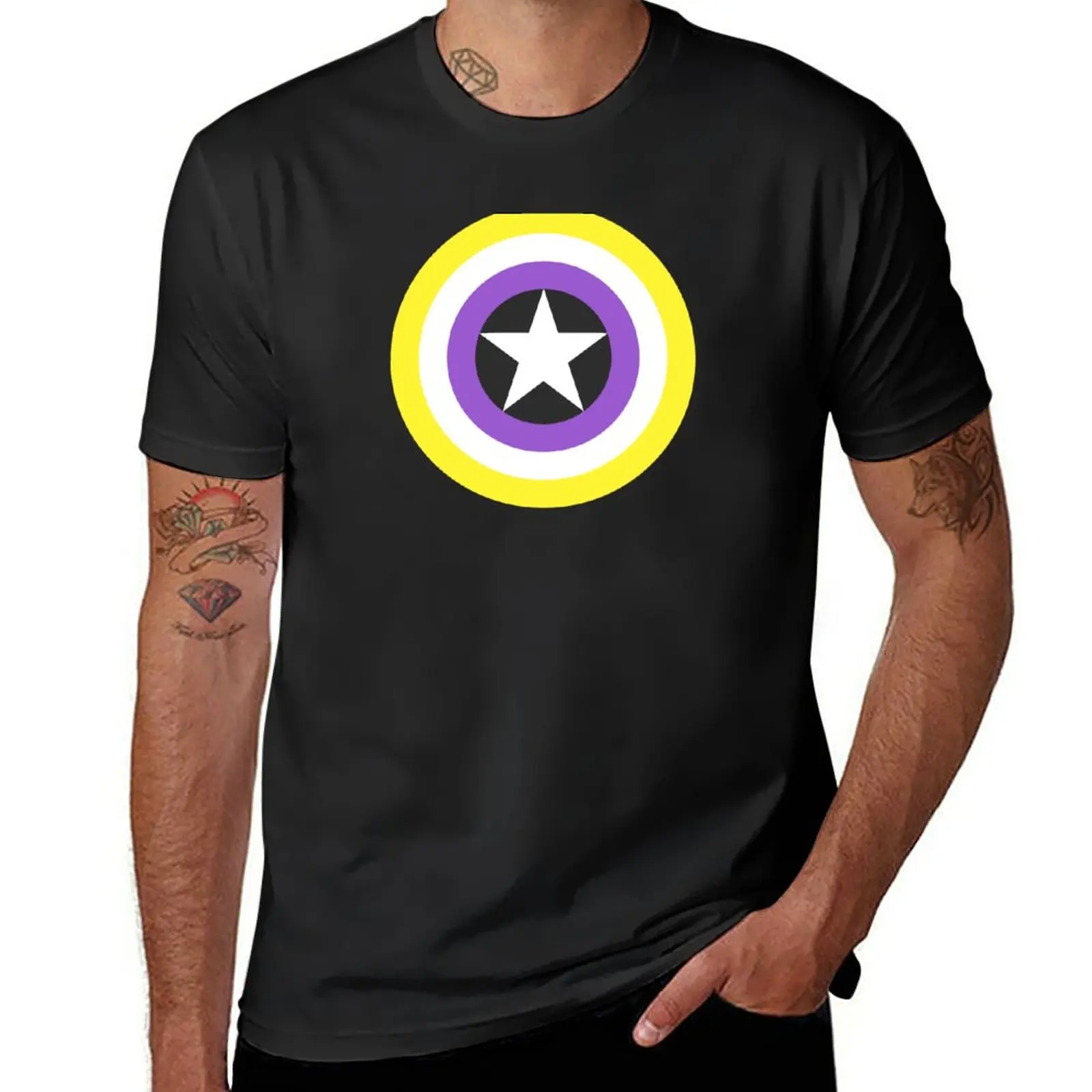 Pride Shields - Nonbinary, version 1 T-Shirt for a boy summer tops mens t shirt