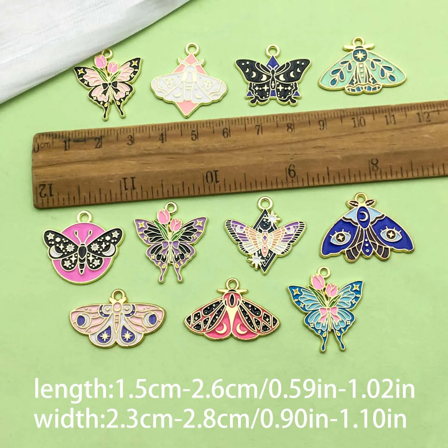 10/12pcs Enamel Colorful Halloween Charms Exquisite Pattern Moth Butterfly Design Pendants for DIY Jewelry Making Accessories