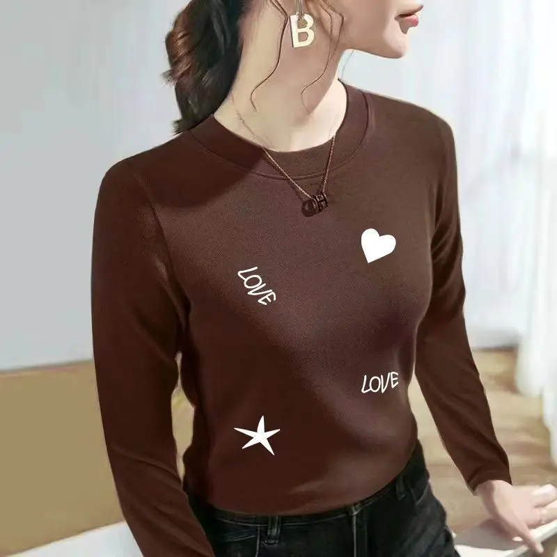 Double-sided German Velvet Round Neck Base Shirt for Women in Autumn and Winter Long-sleeved T-shirt Versatile Warm Top Trendy