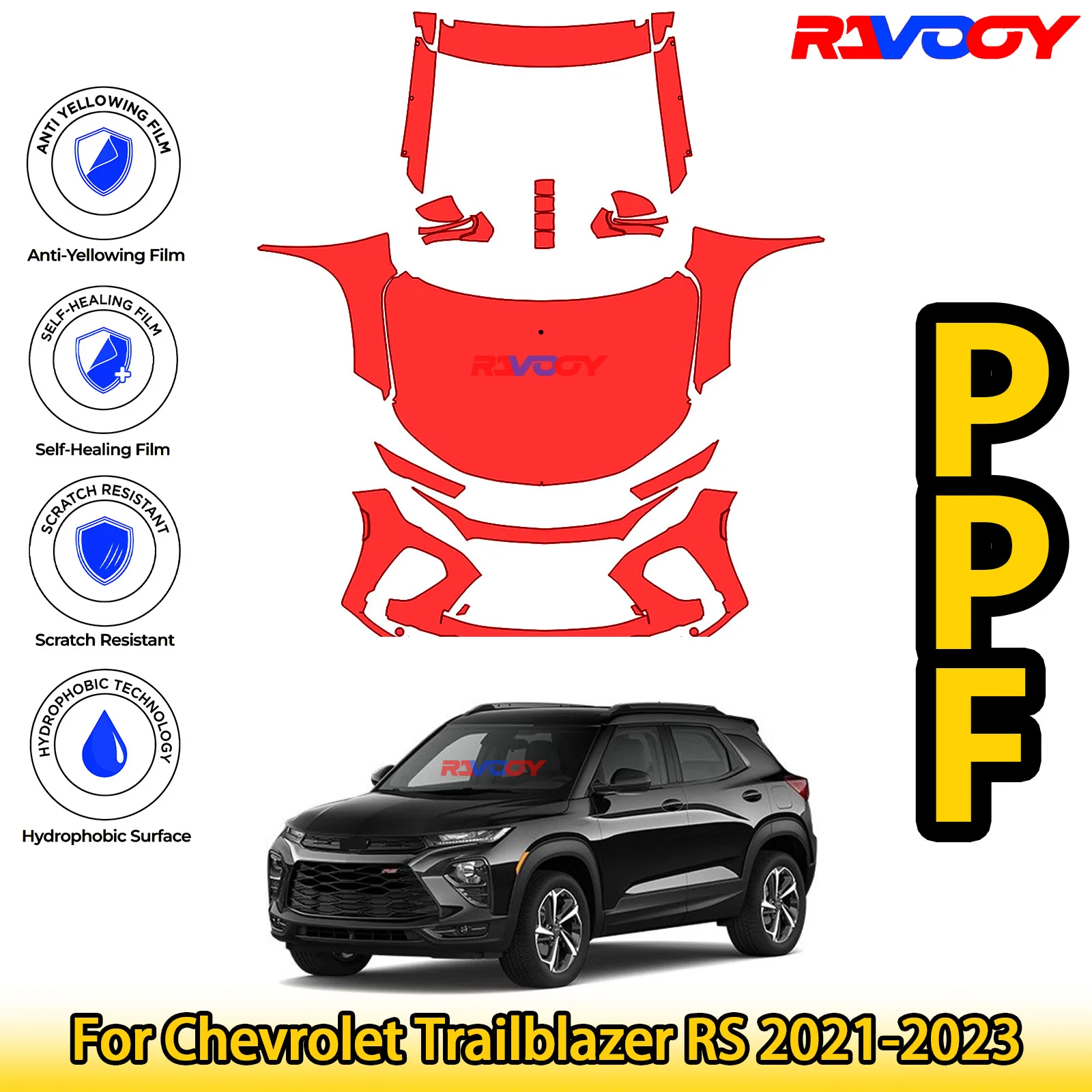 

Для Chevrolet Trailblazer RS 2021-2023 глянцевый матовый черный предварительно вырезанный передний комплект PPF, защитная пленка для краски