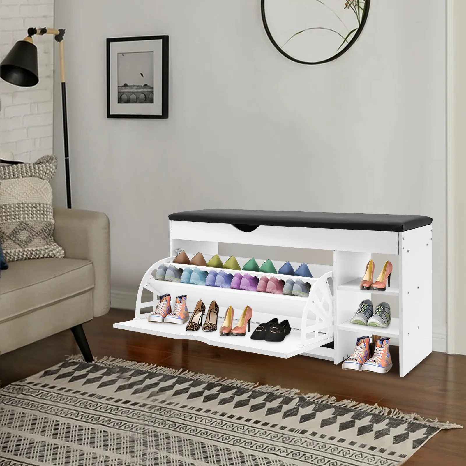 

Shoe Bench White HallwaysEntrance Shoes Storage Bench 100*30*51cm with Comfortable Seat