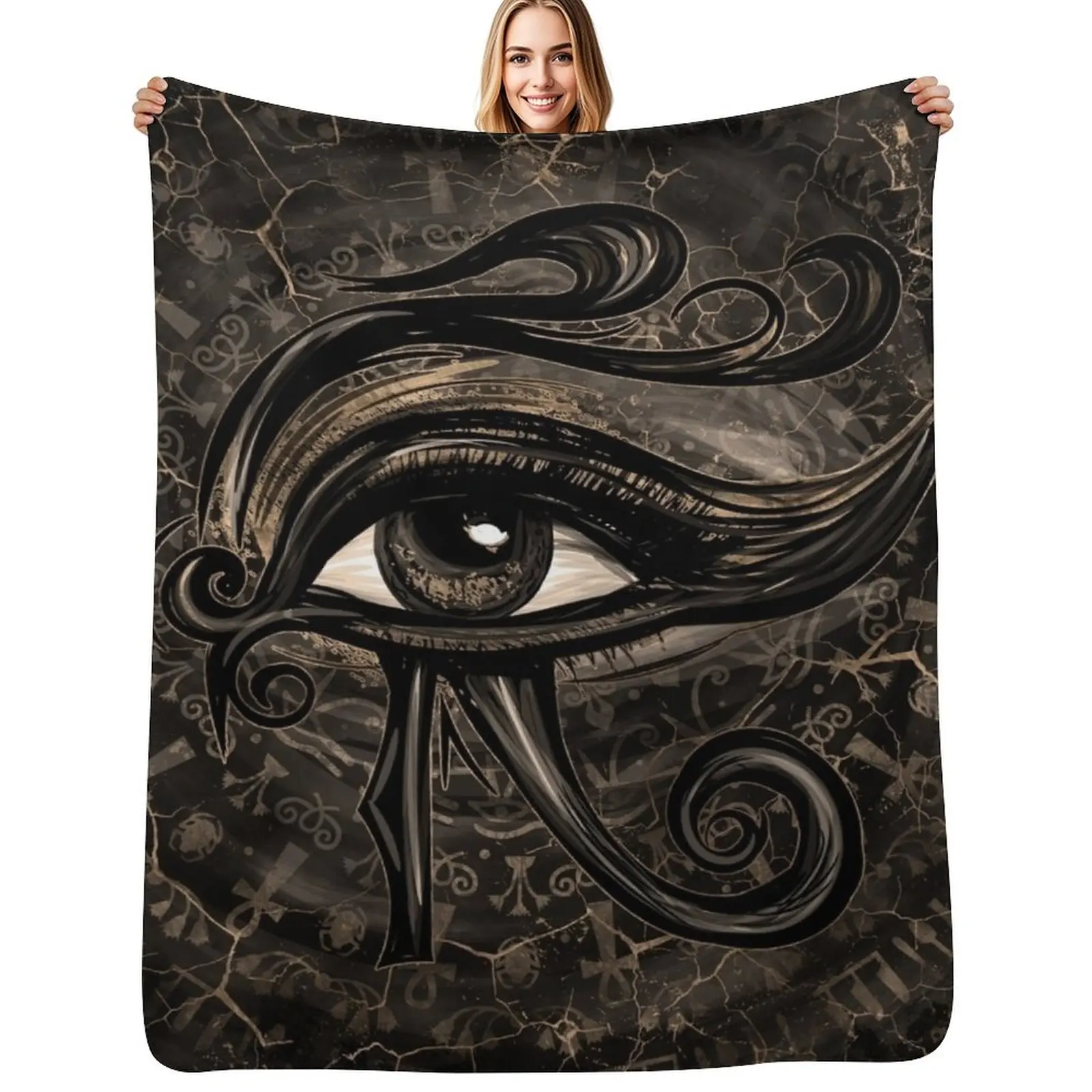 Egyptian Eye of Horus - Wadjet Digital Art Throw Blanket Multi Use Warm Blanket for Living Room Bedroom