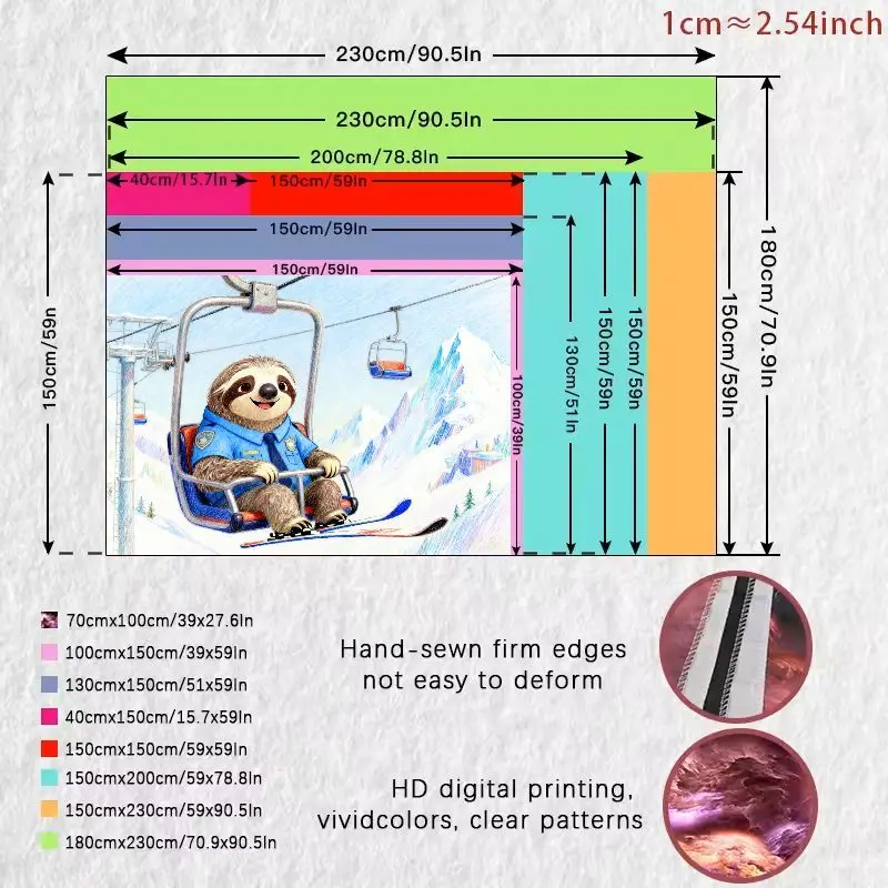 ผ้าแขวนผนังลายสลอธตำรวจเล่นสกีสุดน่ารัก 1 ชิ้น ภาพการ์ตูนภูเขาฤดูหนาว งานศิลปะติดผนัง ทำจากโพลีเอสเตอร์ ของตกแต่งบ้านสำหรับห้องเด็ก